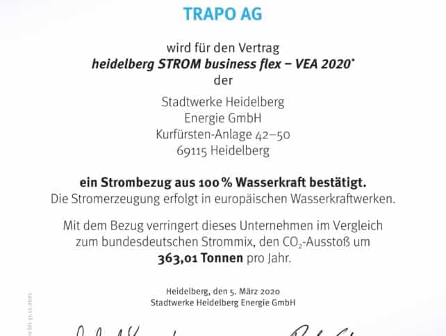 Zertifikat Ökostrom